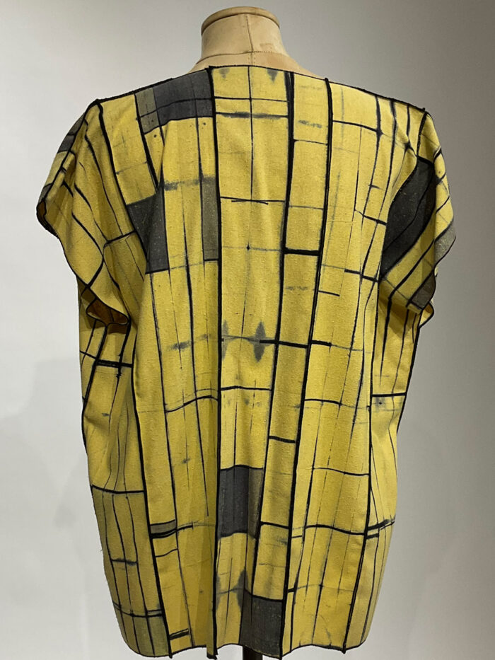 Shibori vest, yellow grid pattern