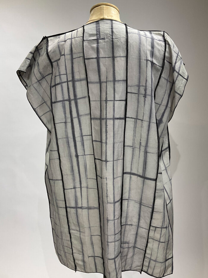 Shibori vest, grey and black grid pattern-back