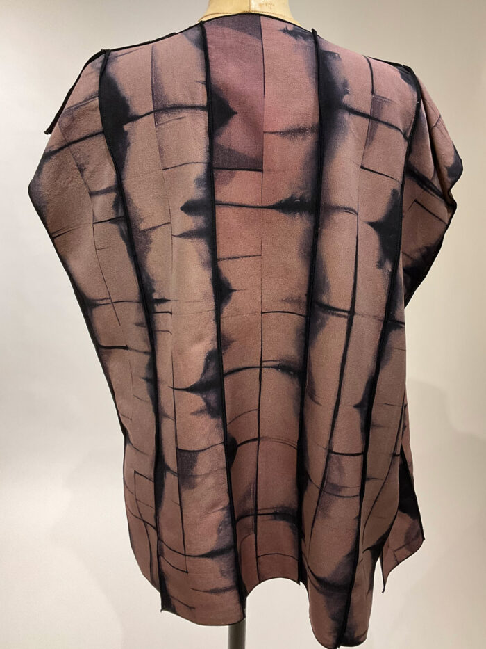 Shibori vest, peach grid pattern-back