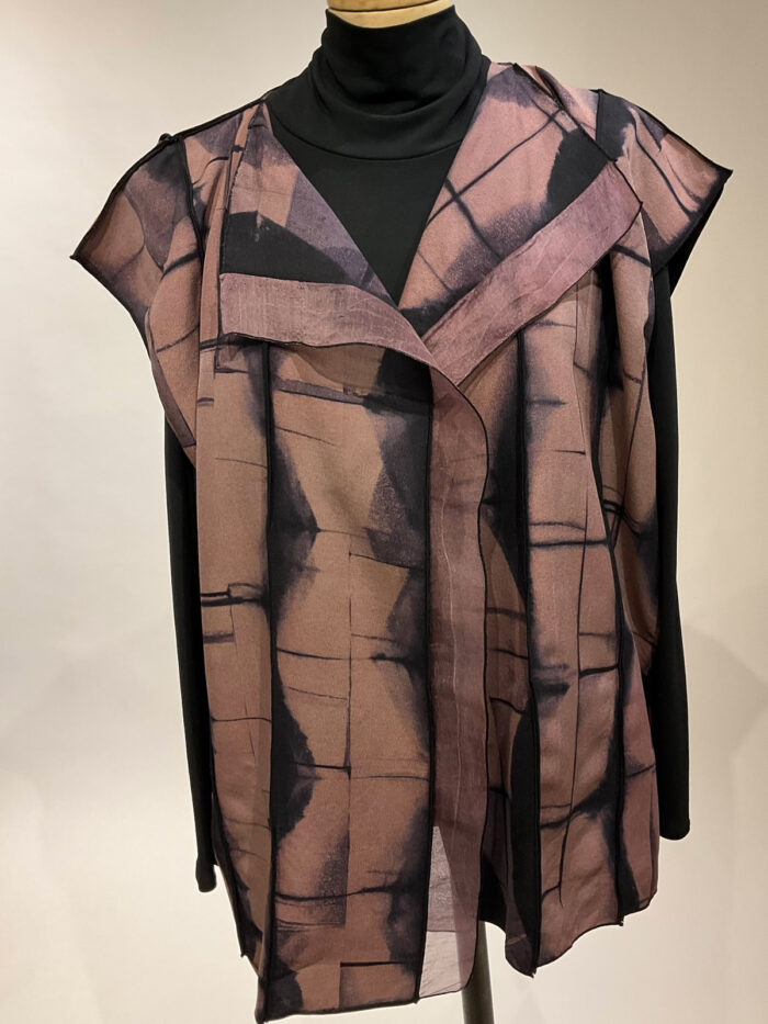 Shibori vest, peach grid pattern