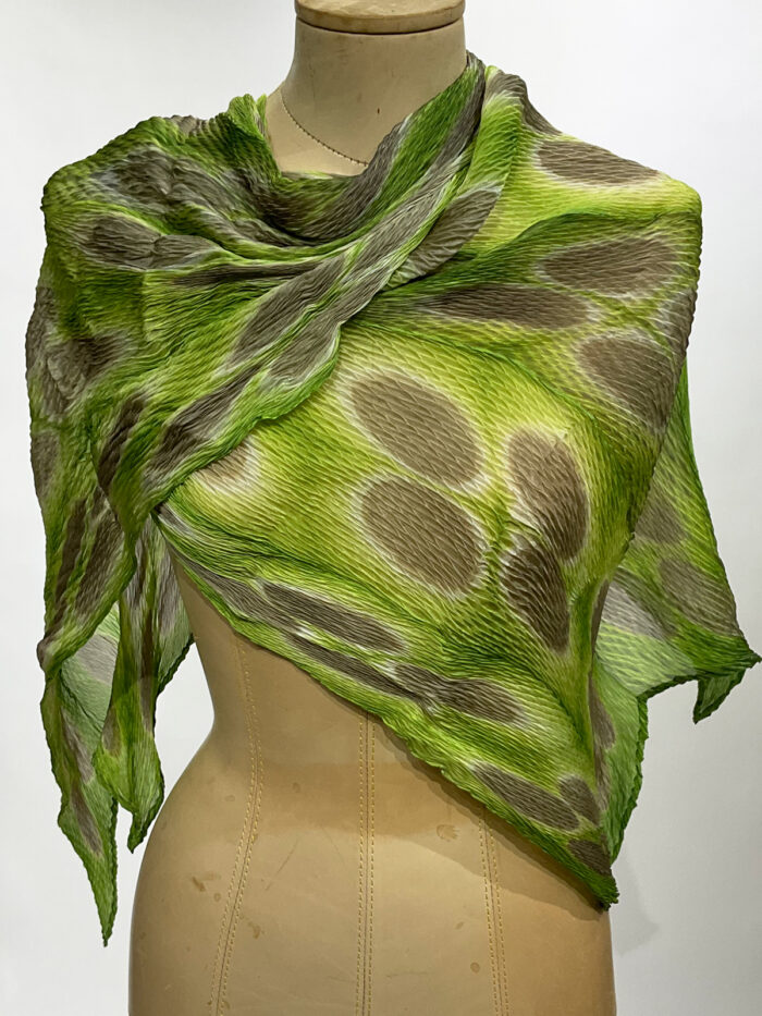 Laura Hunter, shibori silk scarf taupe and bamboo
