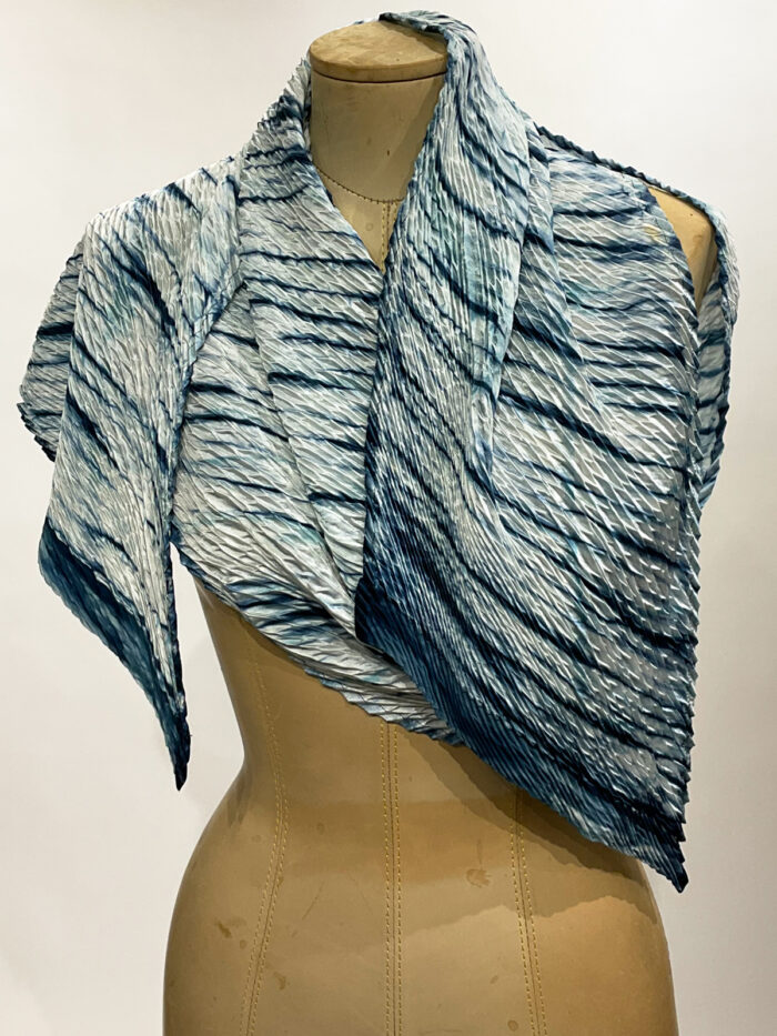 Laura Hunter, shibori silk scarf/shawl blue and white