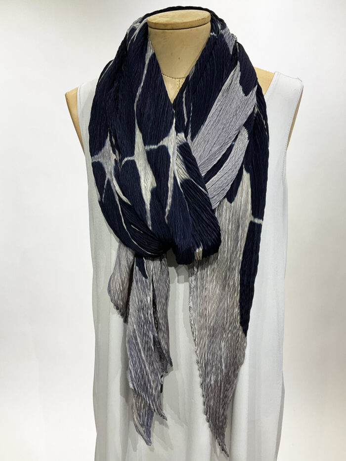 Laura Hunter, shibori silk scarf navy and grey