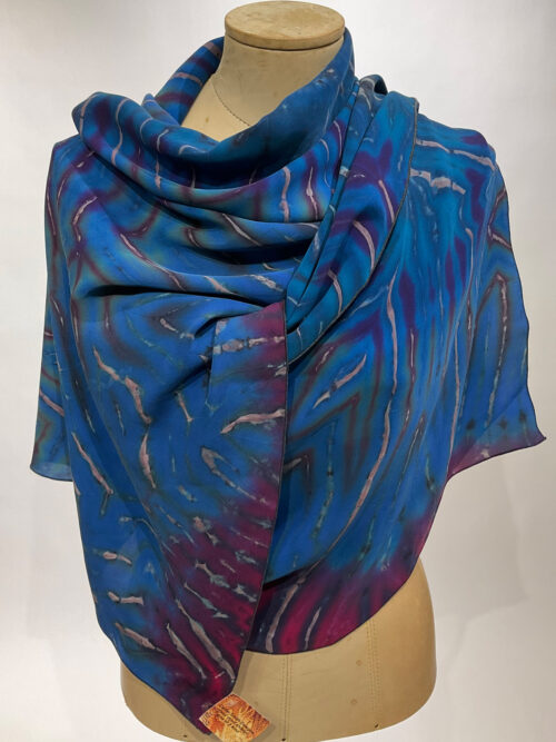 Carter Smith, shibori scarf/shawl blue and fuchsia