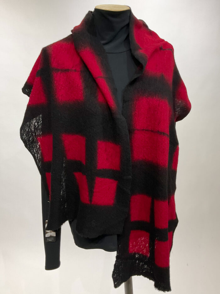 Laura Hunter, shibori wool scarf red and black
