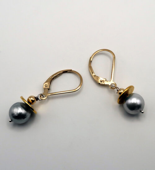 Christine Sundt, akoya pears, brass and gold-plate earrings