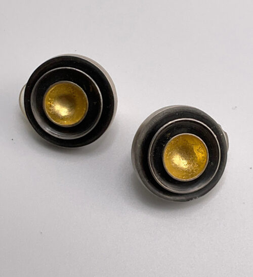 Silver & gold-leaf circle earrings