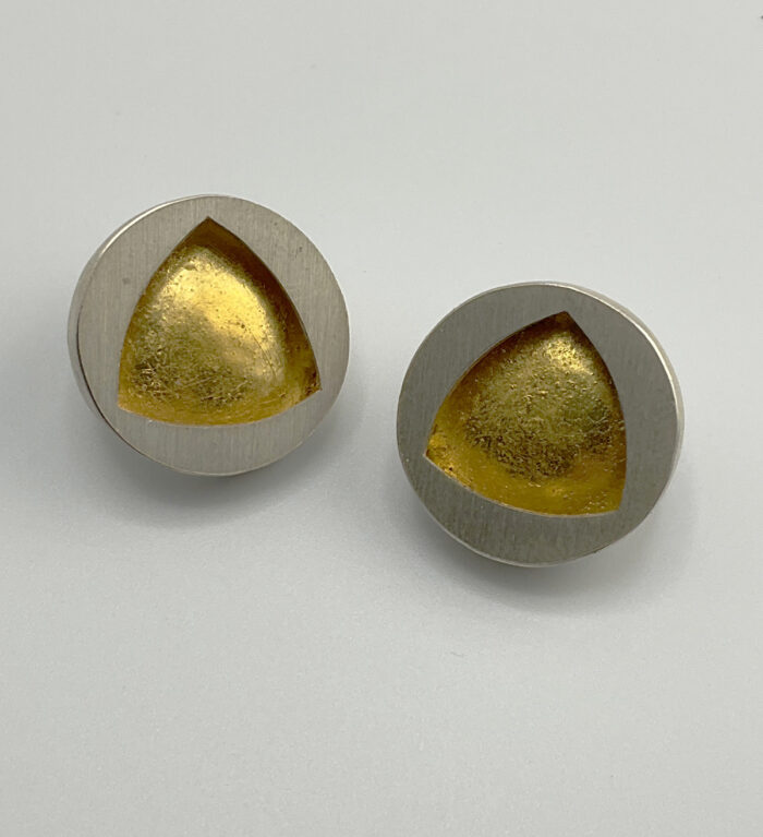 gold leaf circle triangle earrings