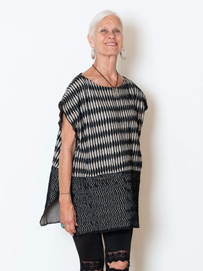 Giselle Shepatin, jacquard Mud Cloth Poncho vest side