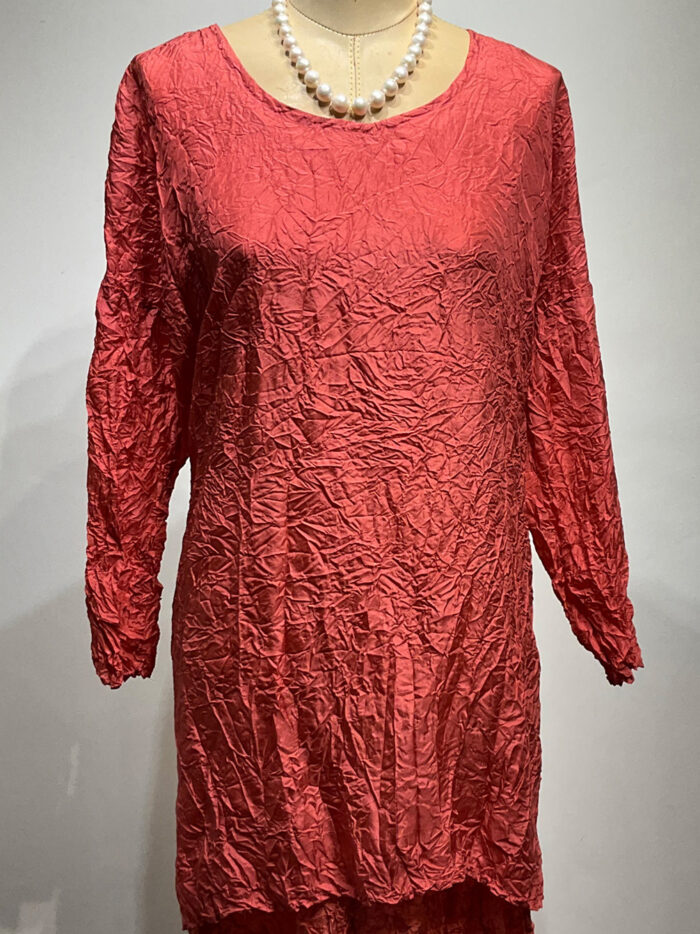 Carol Lee Shanks, Crushed silk Habutai fingertip tunic, persimmon