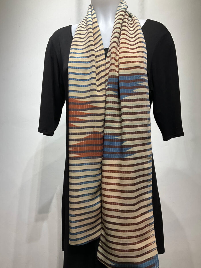 Ana Lisa Hedstrom, Cream, saffron, brown and indigo scarf