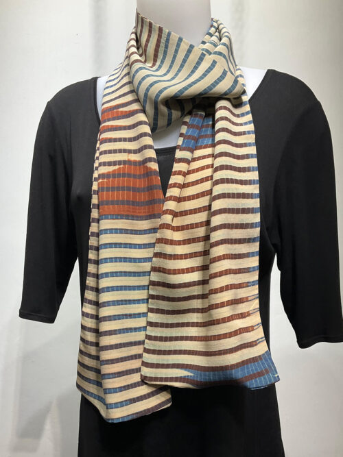 Ana Lisa Hedstrom, Cream, saffron, brown and indigo scarf