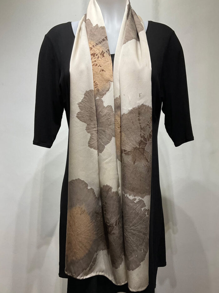 Ana Lisa Hedstrom, gray, and tan flowers scarf