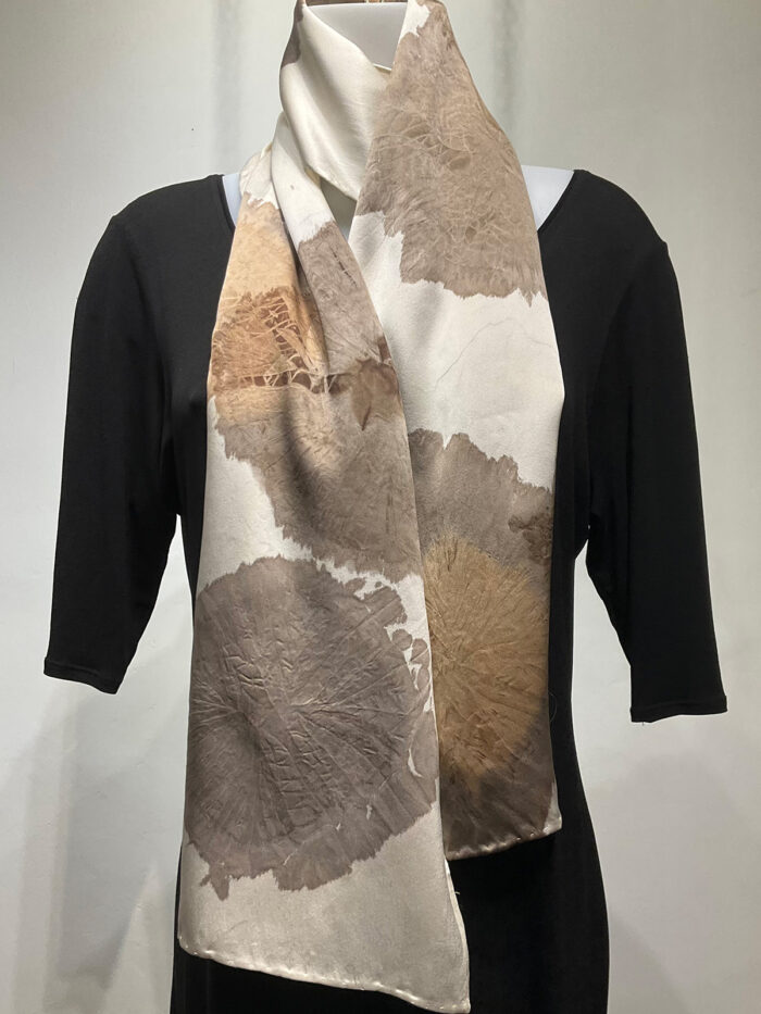 Ana Lisa Hedstrom, gray, and tan flowers scarf