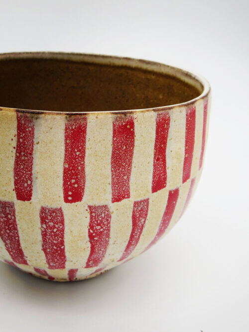 Wayne Branum, red & white striped cermaic bowl