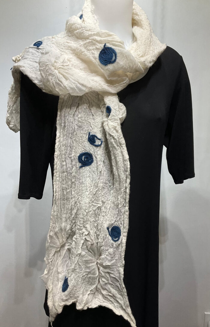 Ana Lisa Hedstrom, winter, white and indigo scarf/shawl